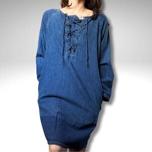 Lauren Ralph Lauren Indigo Blue Lace-Up Denim Dress Small